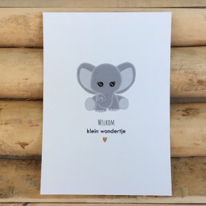 Decoratie kaart Geboorte felicitatie kaart baby olifantje Welkom klein wondertje