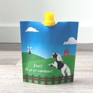 Traktatie met boerderij thema. Bedankje voor feestje met boerderij of paarden thema. Afscheidstraktatie crèche. Gepersonaliseerde wikkel.