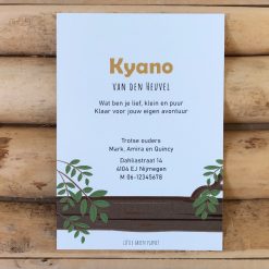 Geboortekaartje jungle 'Kameleon op avontuur'. Gedrukt op milieuvriendelijk papier.